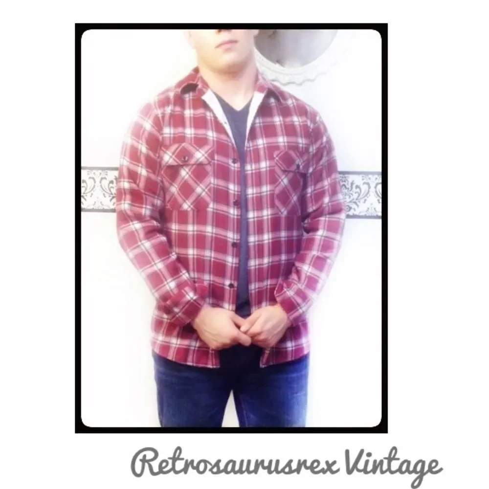vintage Sears Quilted Plaid Flannel Shirt Medium - Picture 2 of 6